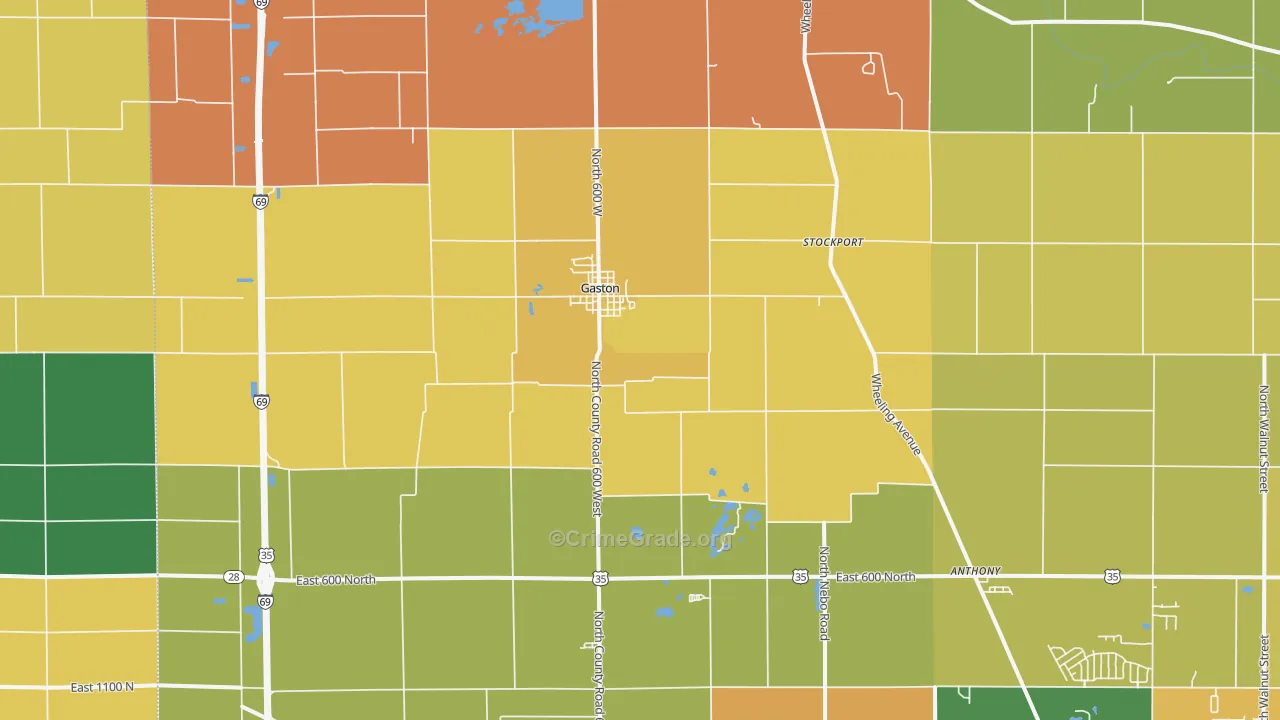 Gaston, IN Map of Burglary Rates