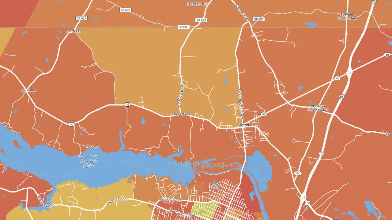 Gaston, NC Map of Burglary Rates