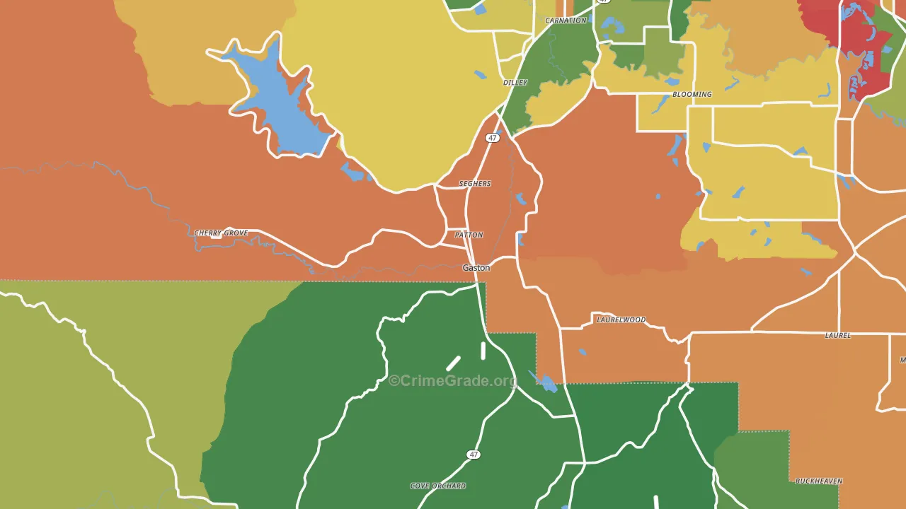 Gaston, OR Map of Burglary Rates