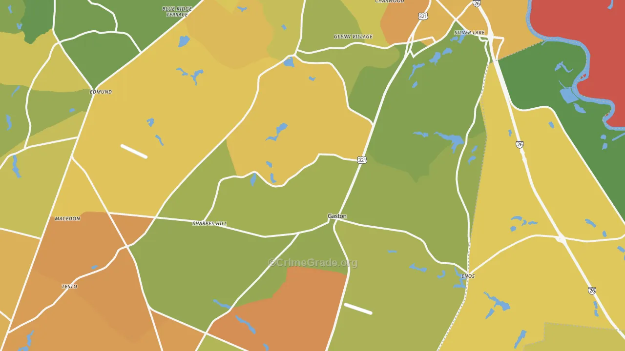 Gaston, SC Map of Burglary Rates