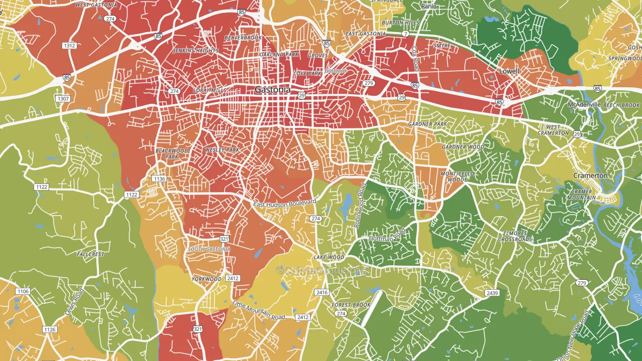 Gastonia, NC Map of Burglary Rates