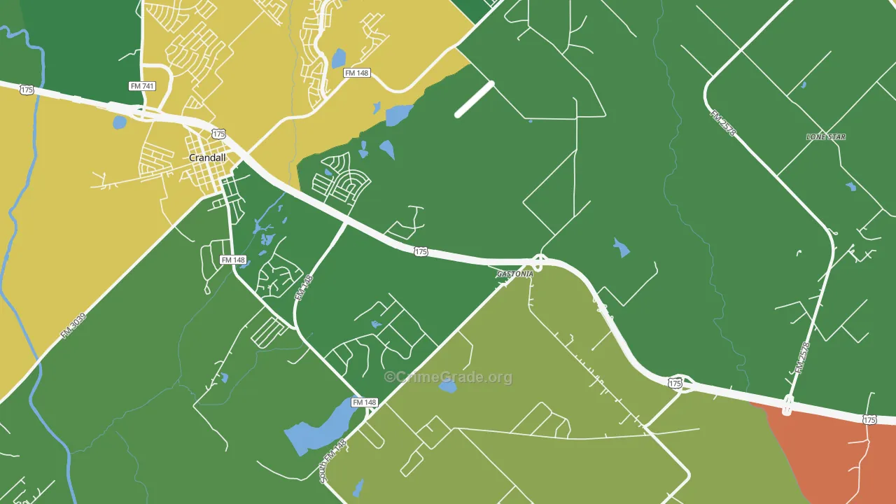 Gastonia, TX Map of Burglary Rates