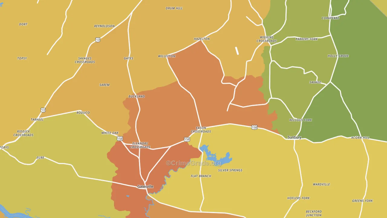 Gates County, NC Map of Burglary Rates