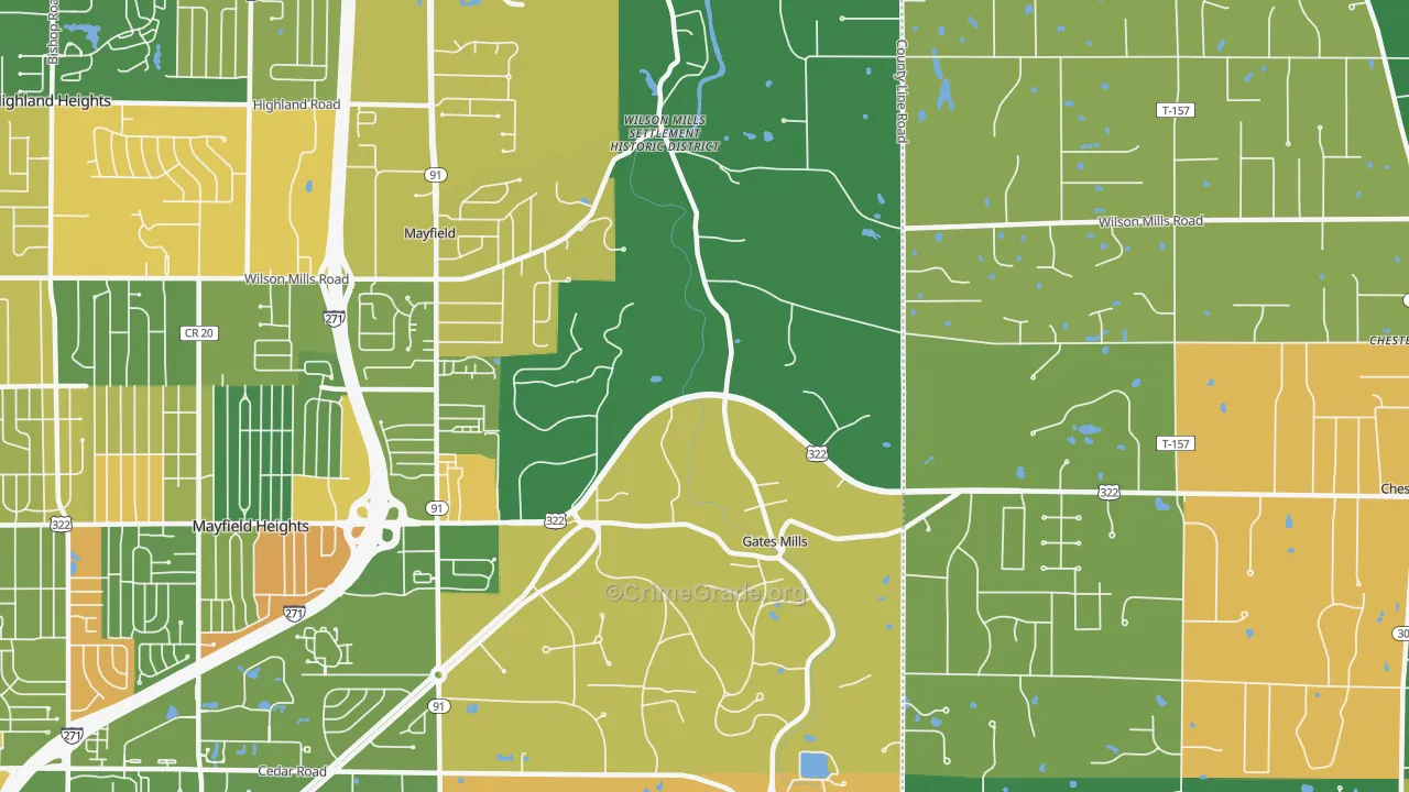 Gates Mills, OH Map of Burglary Rates