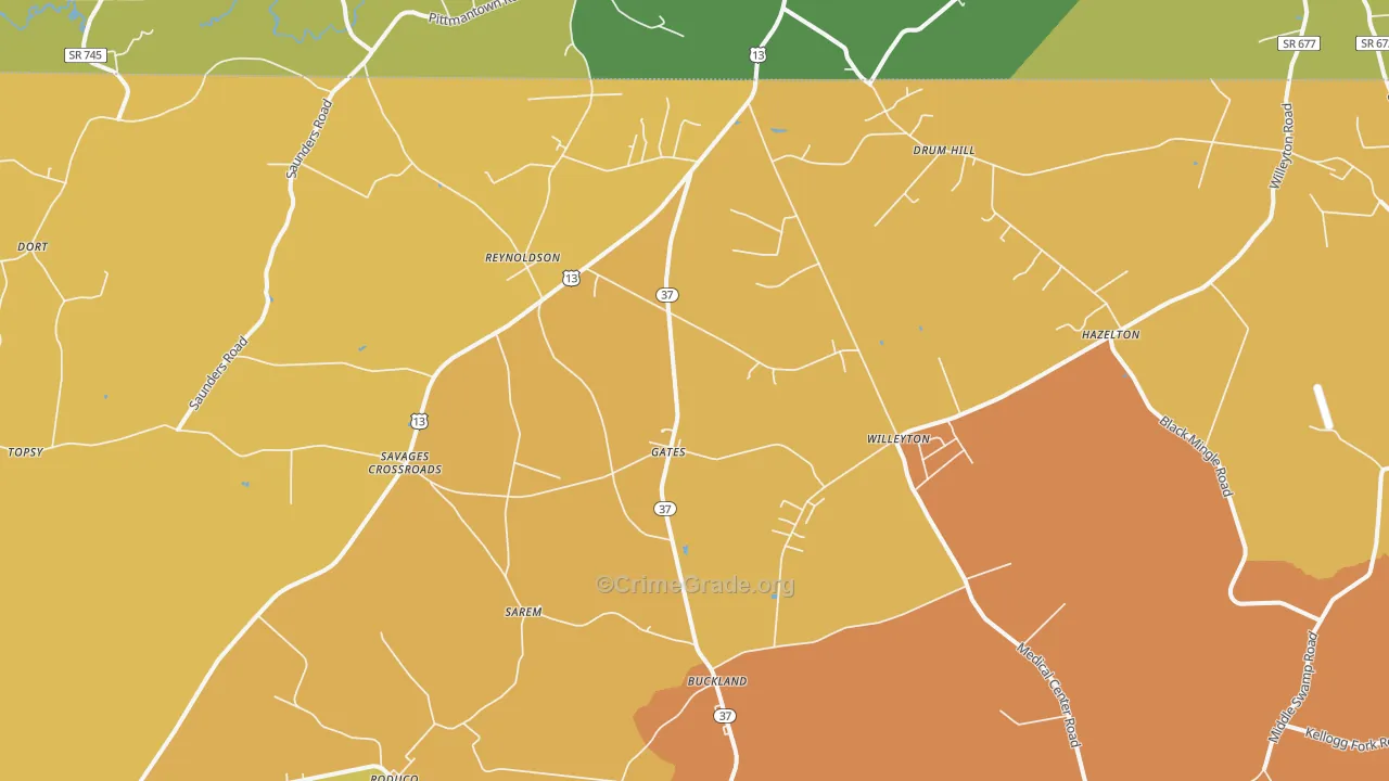 Gates, NC Map of Burglary Rates