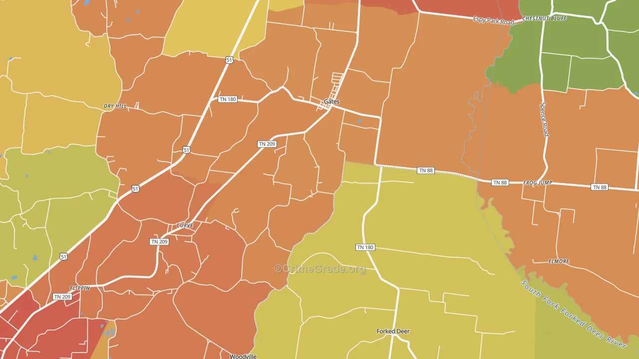 Gates, TN Map of Burglary Rates