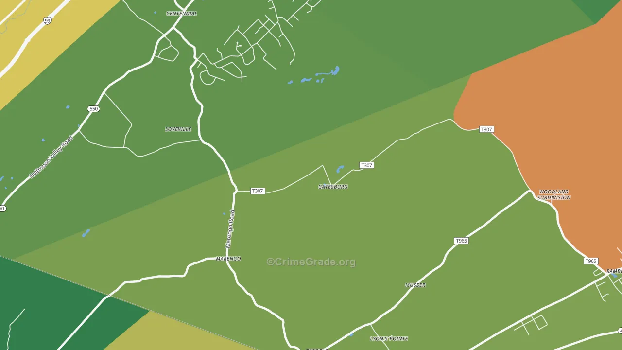 Gatesburg, PA Map of Burglary Rates