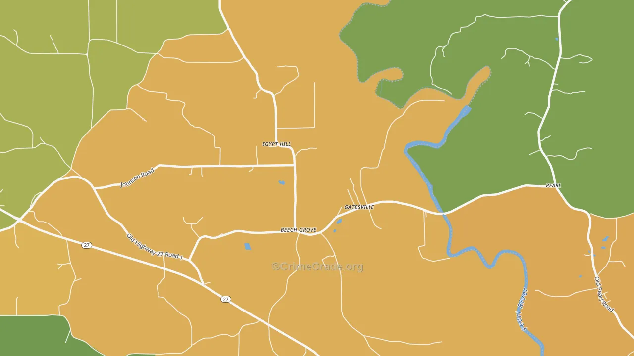 Gatesville, MS Map of Burglary Rates