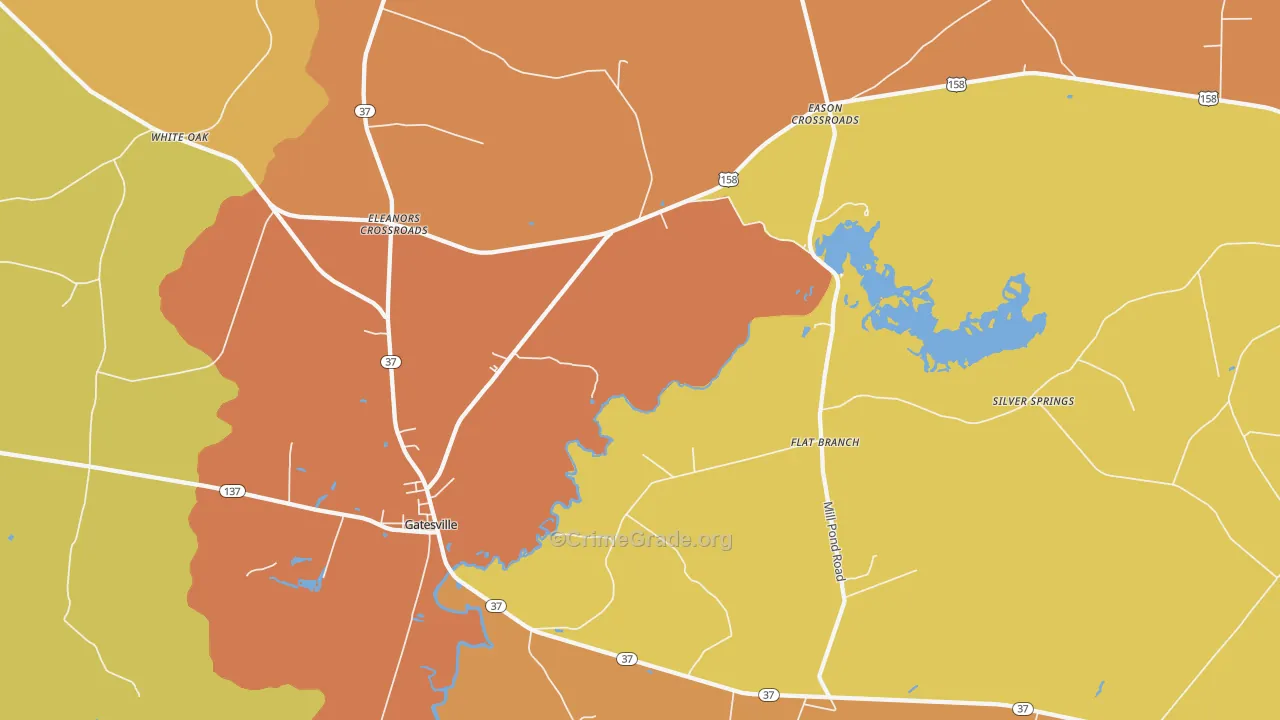 Gatesville, NC Map of Burglary Rates