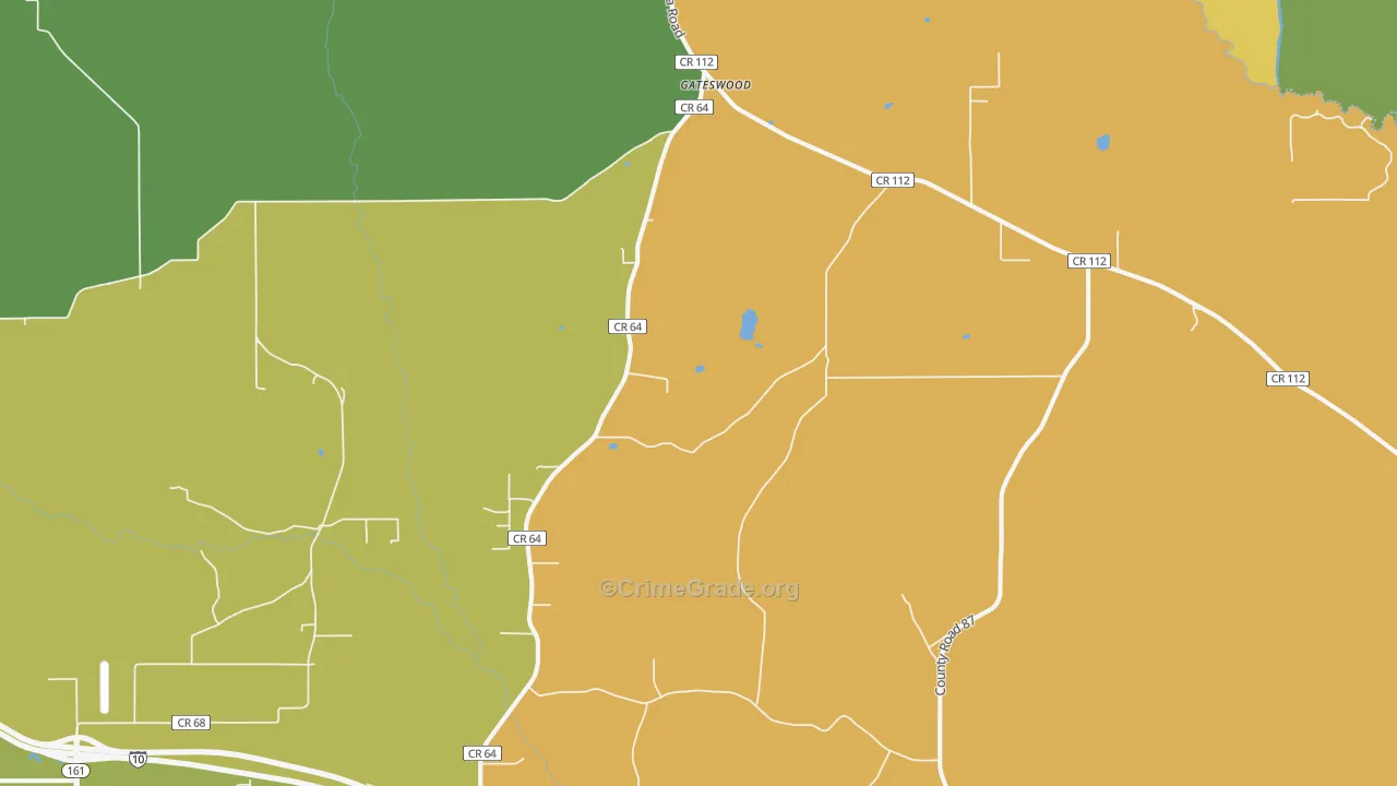 Gateswood, AL Map of Burglary Rates