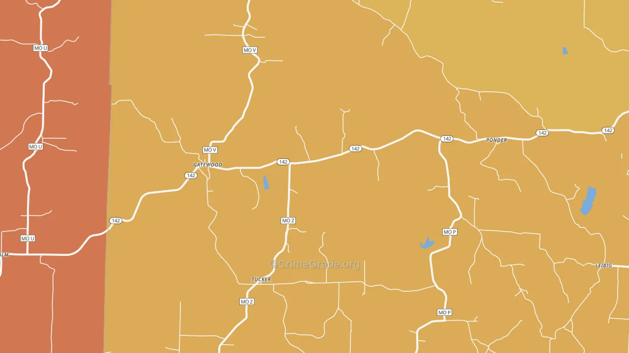 Gatewood, MO Map of Burglary Rates