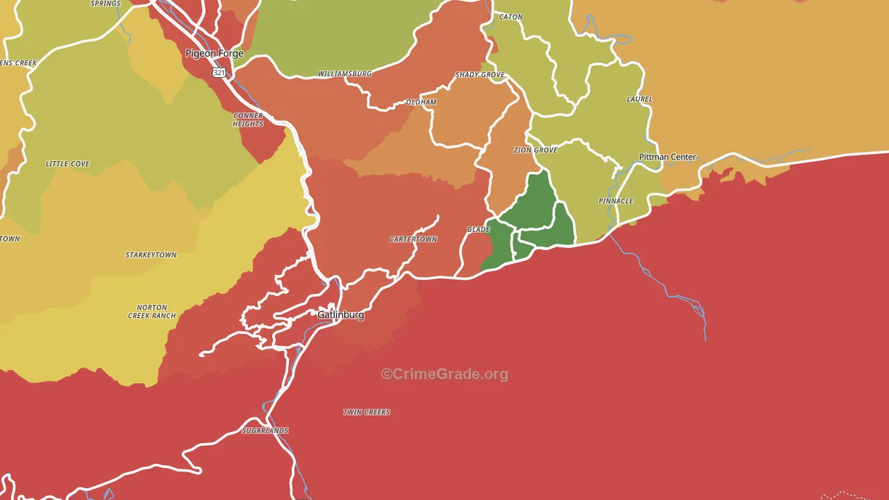 Gatlinburg, TN Map of Burglary Rates