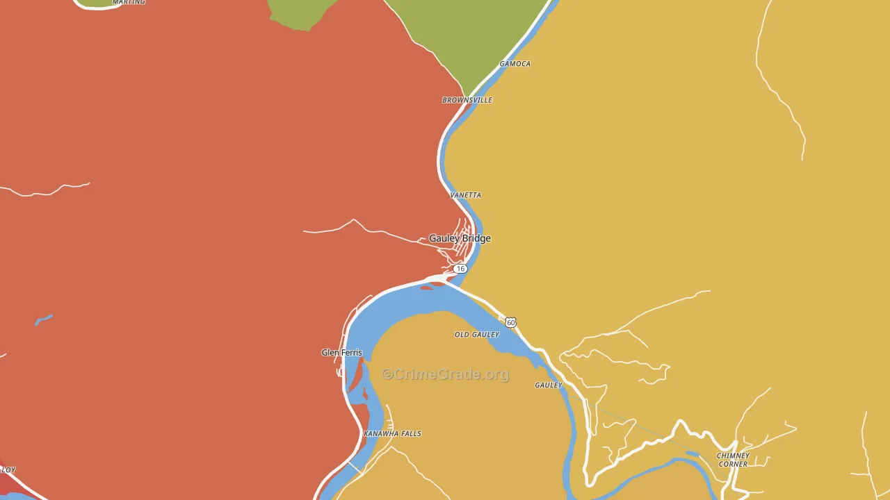 Gauley Bridge, WV Map of Burglary Rates