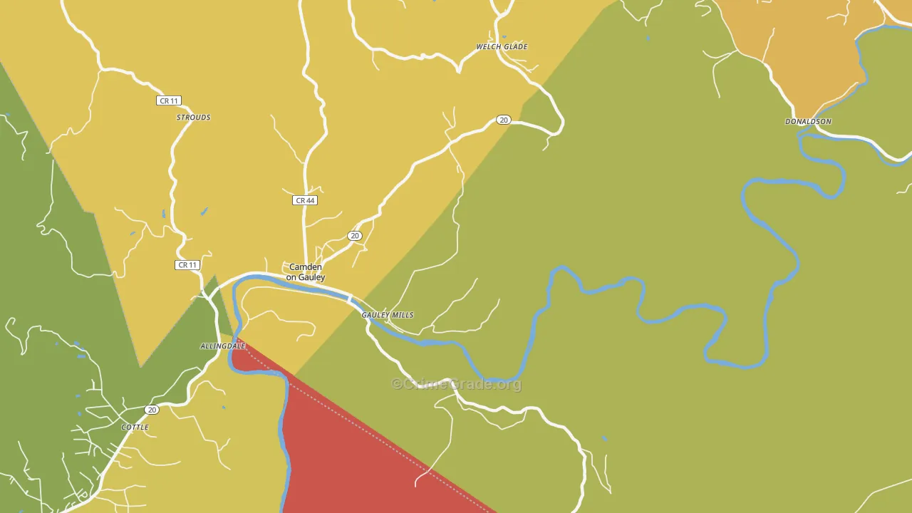 Gauley Mills, WV Map of Burglary Rates