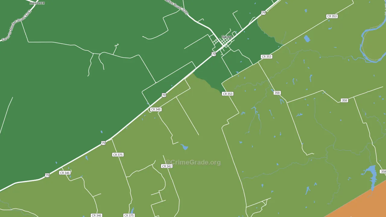 Gause, TX Map of Burglary Rates