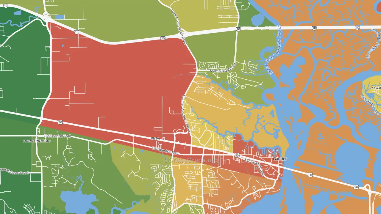 Gautier, MS Map of Burglary Rates