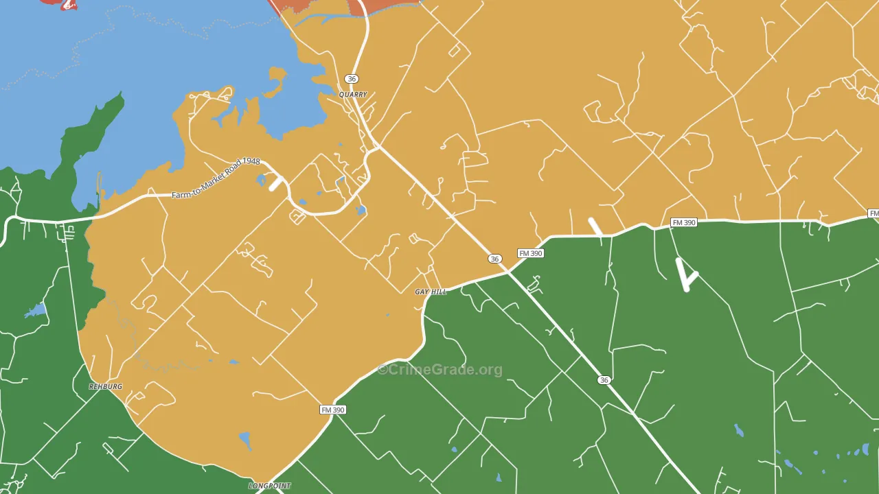 Gay Hill, TX Map of Burglary Rates