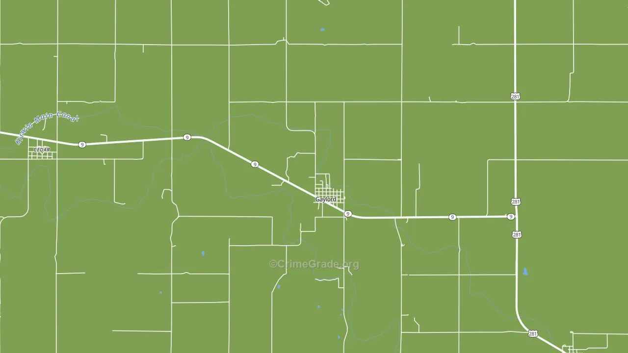 Gaylord, KS Map of Burglary Rates