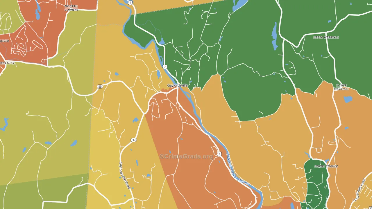 Gaylordsville, CT Map of Burglary Rates