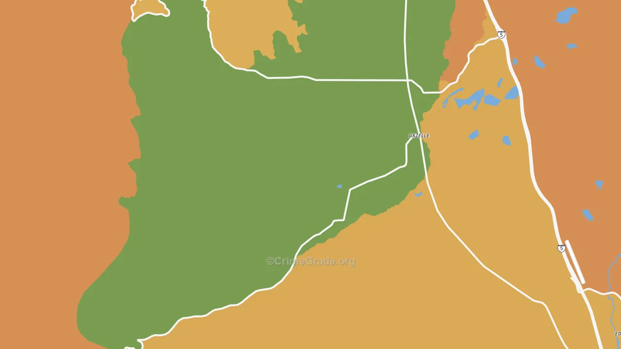 Gazelle, CA Map of Burglary Rates