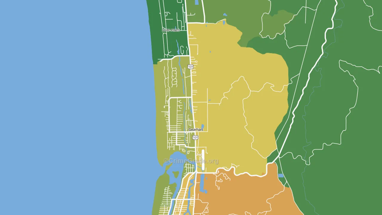 Gearhart, OR Map of Burglary Rates