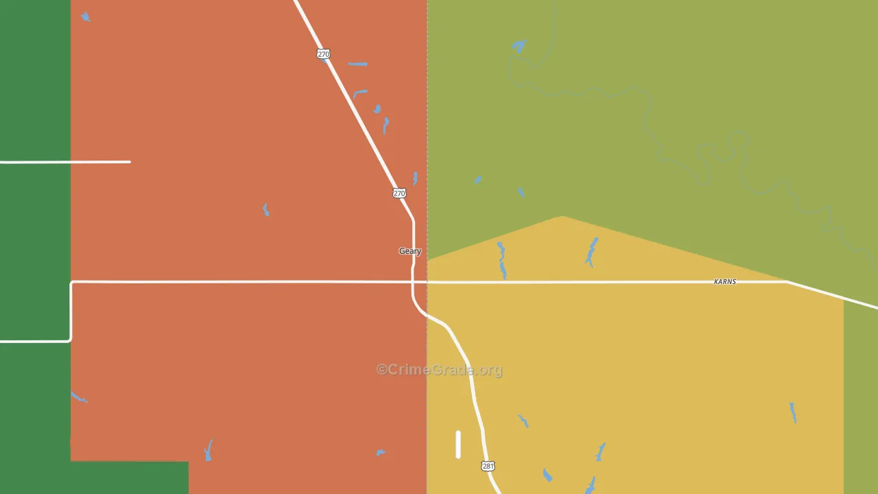 Geary, OK Map of Burglary Rates