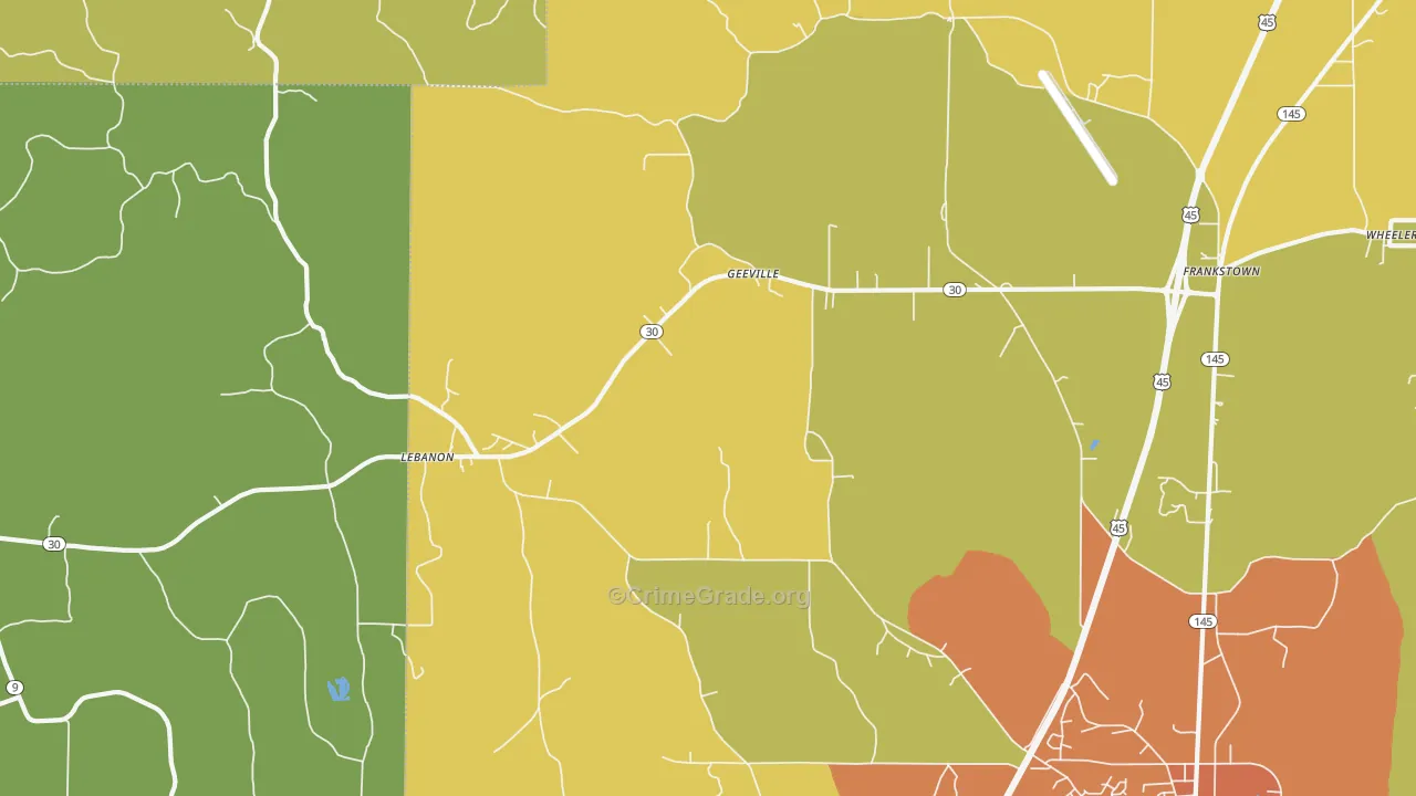 Geeville, MS Map of Burglary Rates