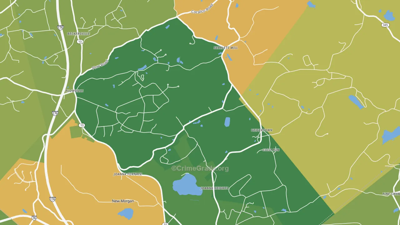 Geigertown, PA Map of Burglary Rates