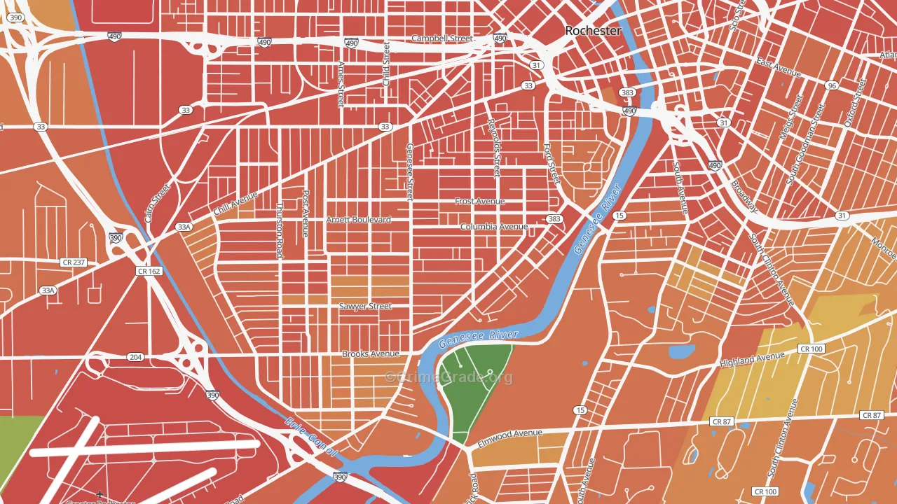 Genesee-Jefferson, Rochester, NY Map of Burglary Rates