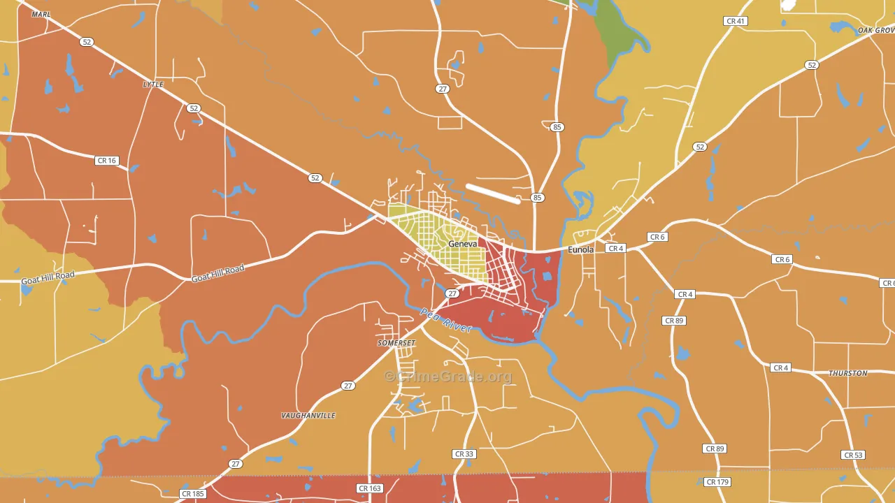 Geneva, AL Map of Burglary Rates