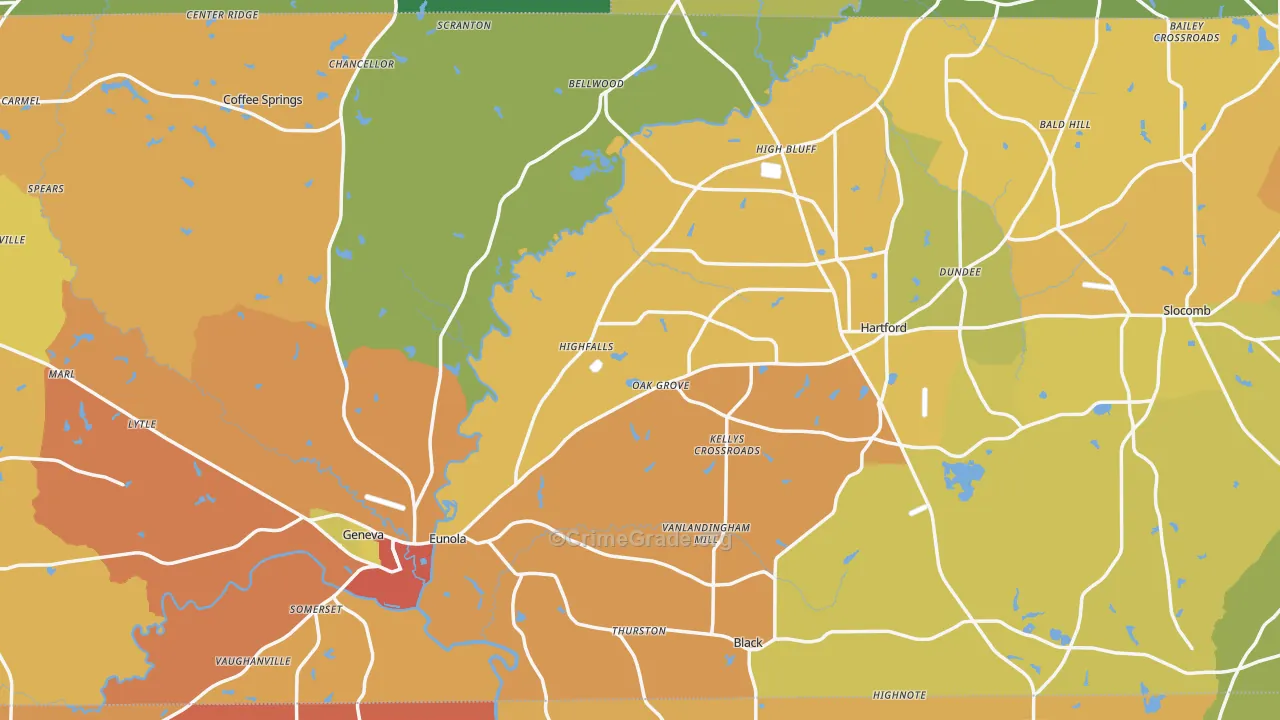 Geneva County, AL Map of Burglary Rates