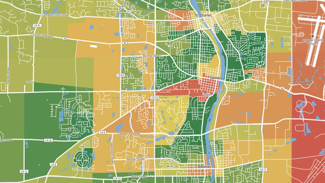 Geneva, IL Map of Burglary Rates