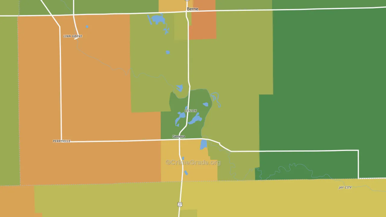 Geneva, IN Map of Burglary Rates