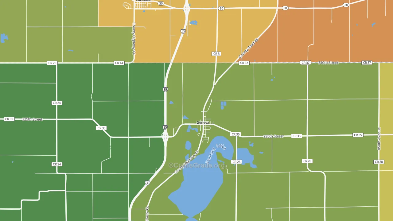 Geneva, MN Map of Burglary Rates