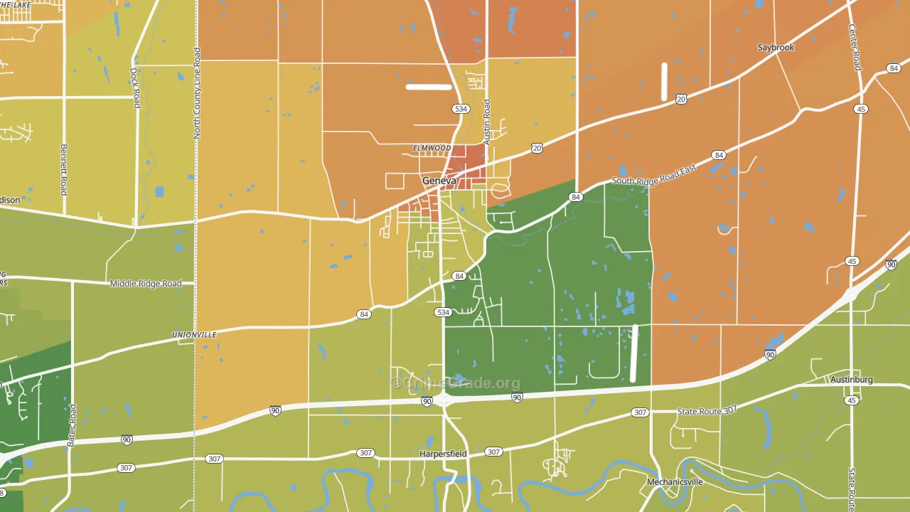 Geneva, OH Map of Burglary Rates
