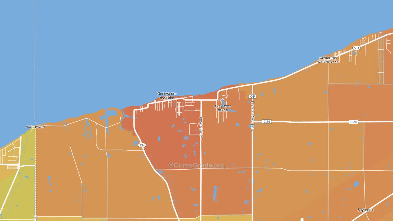 Geneva-on-the-Lake, OH Map of Burglary Rates