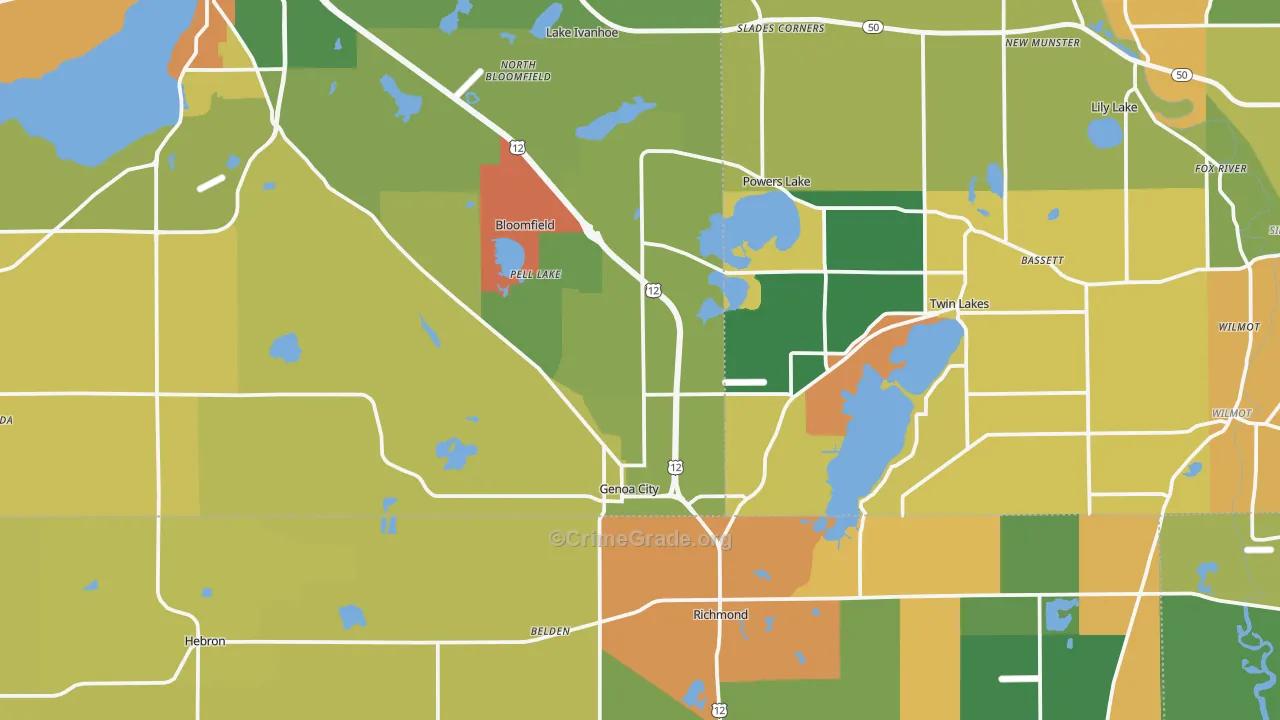 Genoa City, WI Map of Burglary Rates