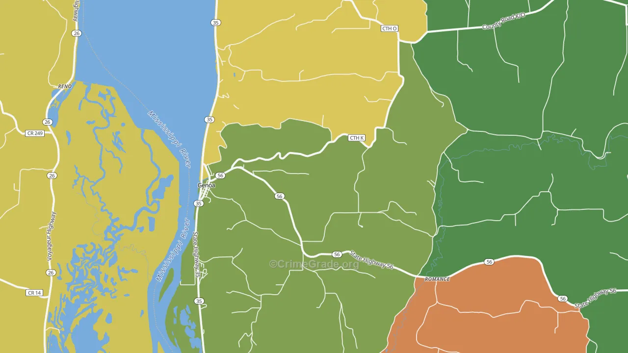 Genoa, WI Map of Burglary Rates