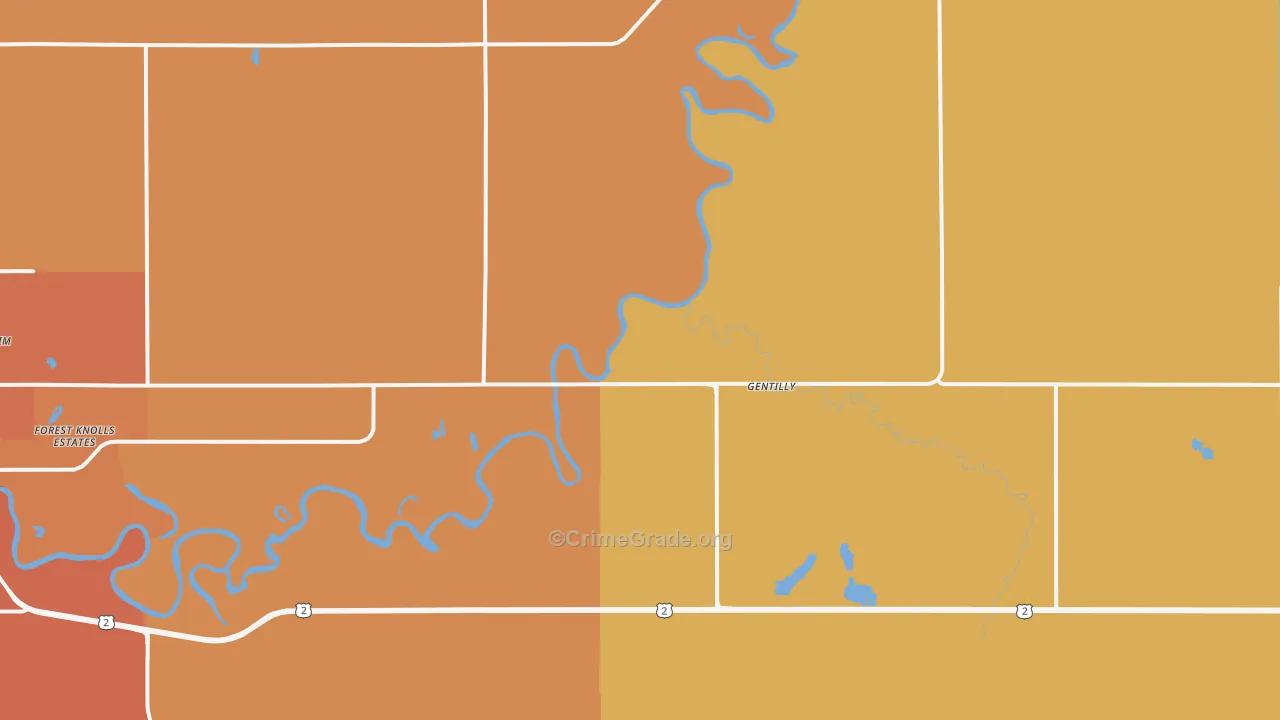 Gentilly, MN Map of Burglary Rates