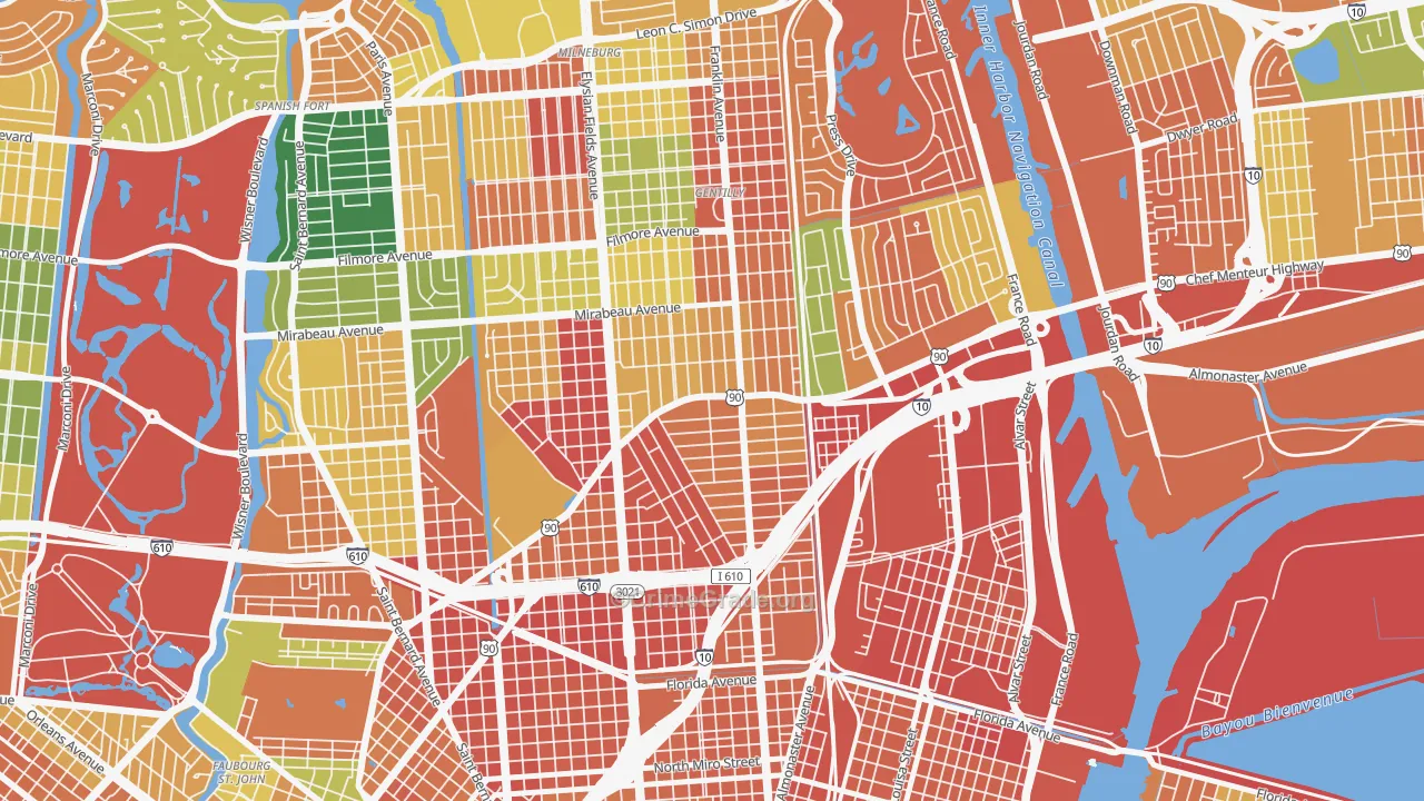 Gentilly Terrace, New Orleans, LA Map of Burglary Rates