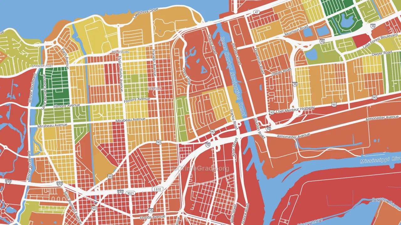 Gentilly Woods, New Orleans, LA Map of Burglary Rates