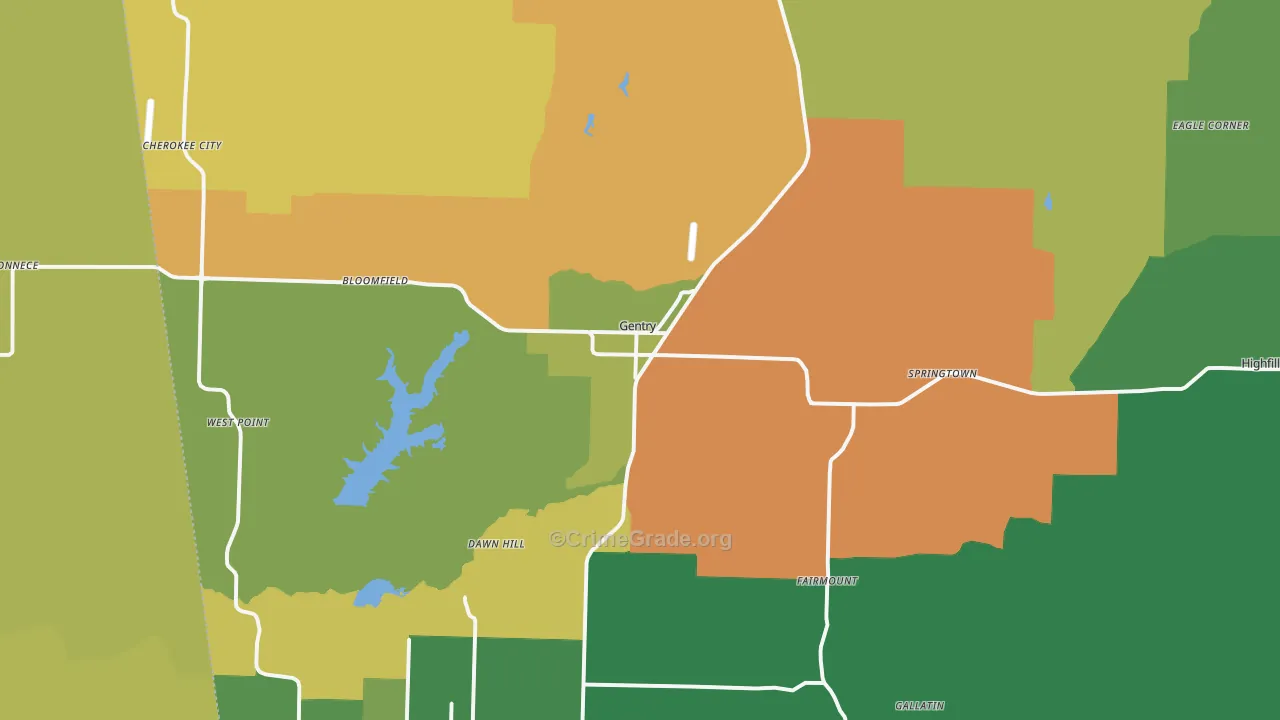 Gentry, AR Map of Burglary Rates