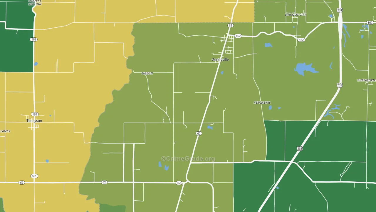 Gentryville, IN Map of Burglary Rates