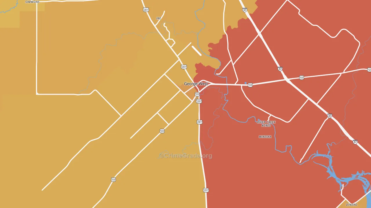 George West, TX Map of Burglary Rates