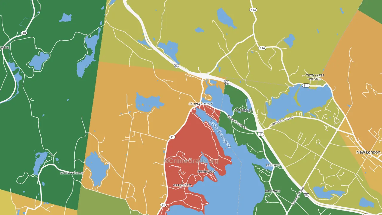 Georges Mills, NH Map of Burglary Rates