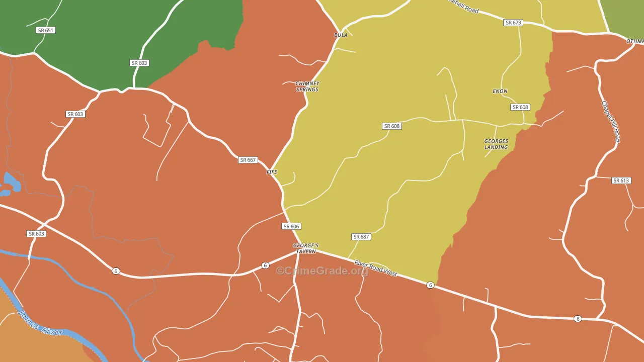 Georges Tavern, VA Map of Burglary Rates