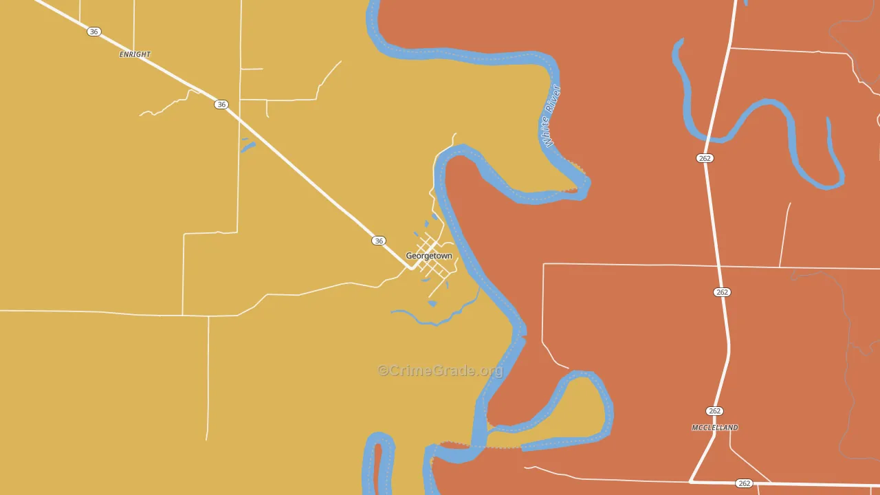 Georgetown, AR Map of Burglary Rates