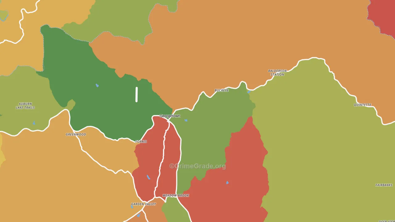 Georgetown, CA Map of Burglary Rates