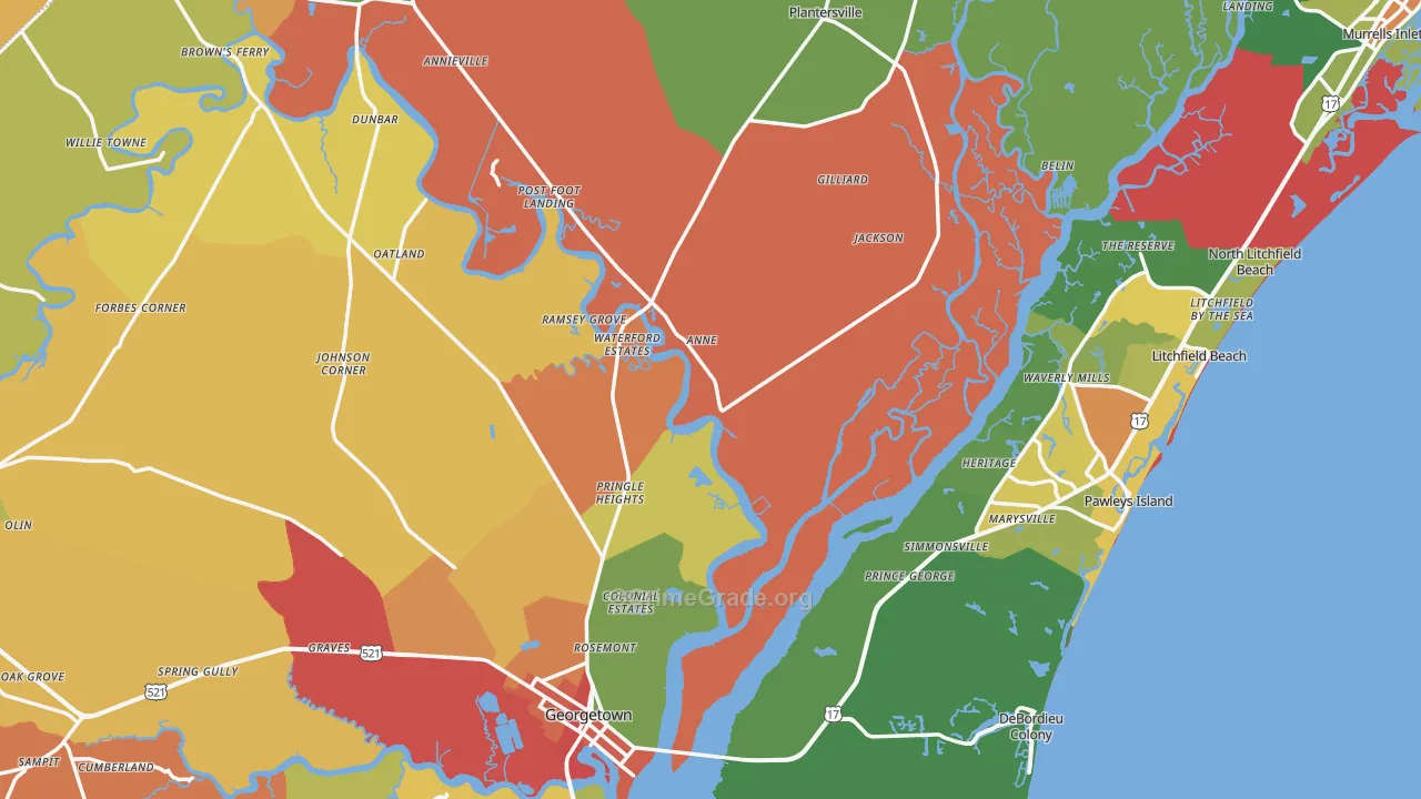 Georgetown County, SC Map of Burglary Rates