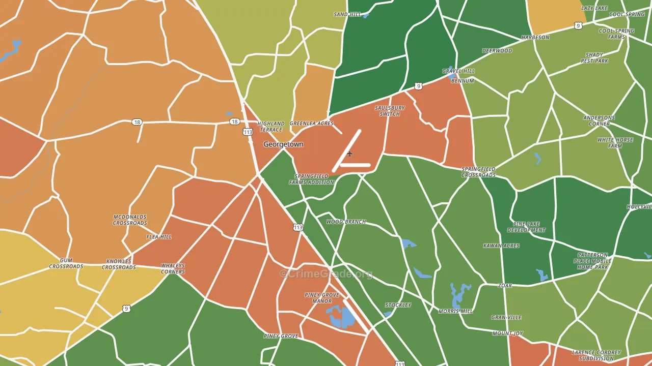 Georgetown, DE Map of Burglary Rates